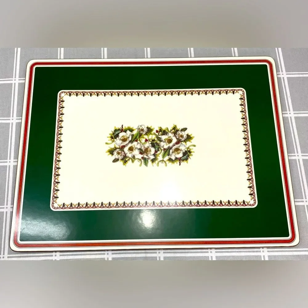 Spode Christmas Rose Large Acrylic Finish Corkboard Back Placemats Box Set of 4